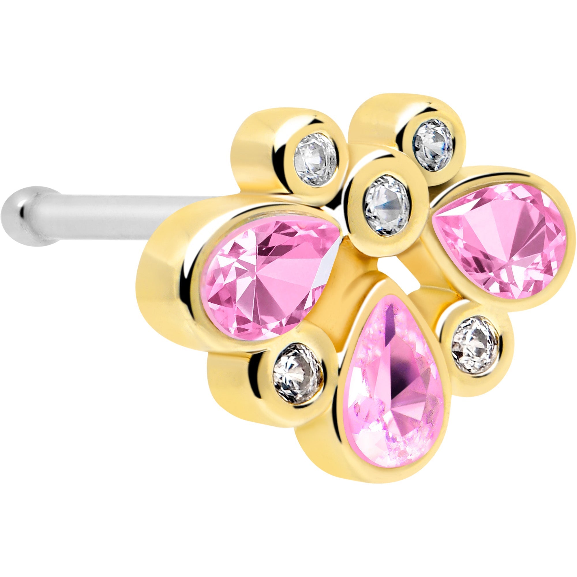 BodyCandy 20G 1/4 Pink Gem Golden Crown Deluxe Nose Bone — main product shot