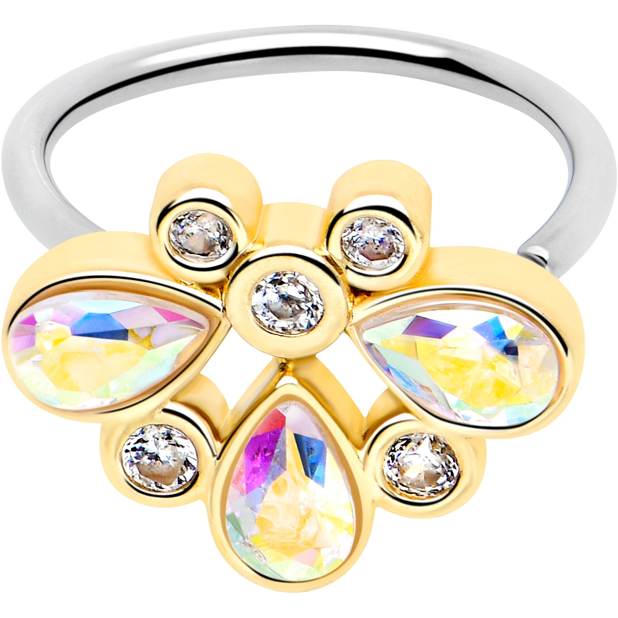 BodyCandy 20G 5/16 Aurora Gem Golden Crown Deluxe Nose Hoop — main product shot