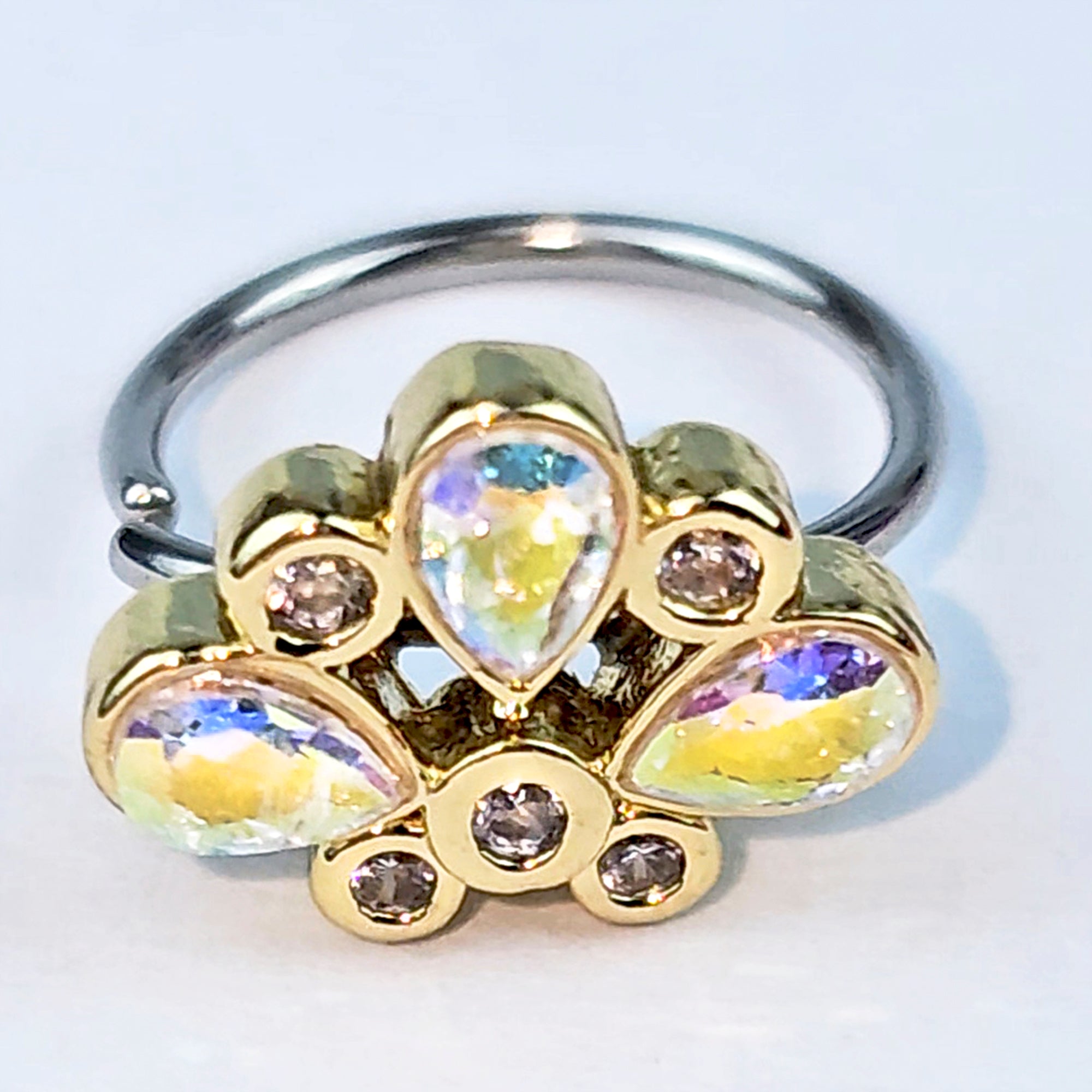 BodyCandy 20G 5/16 Aurora Gem Golden Crown Deluxe Nose Hoop — alternative angle