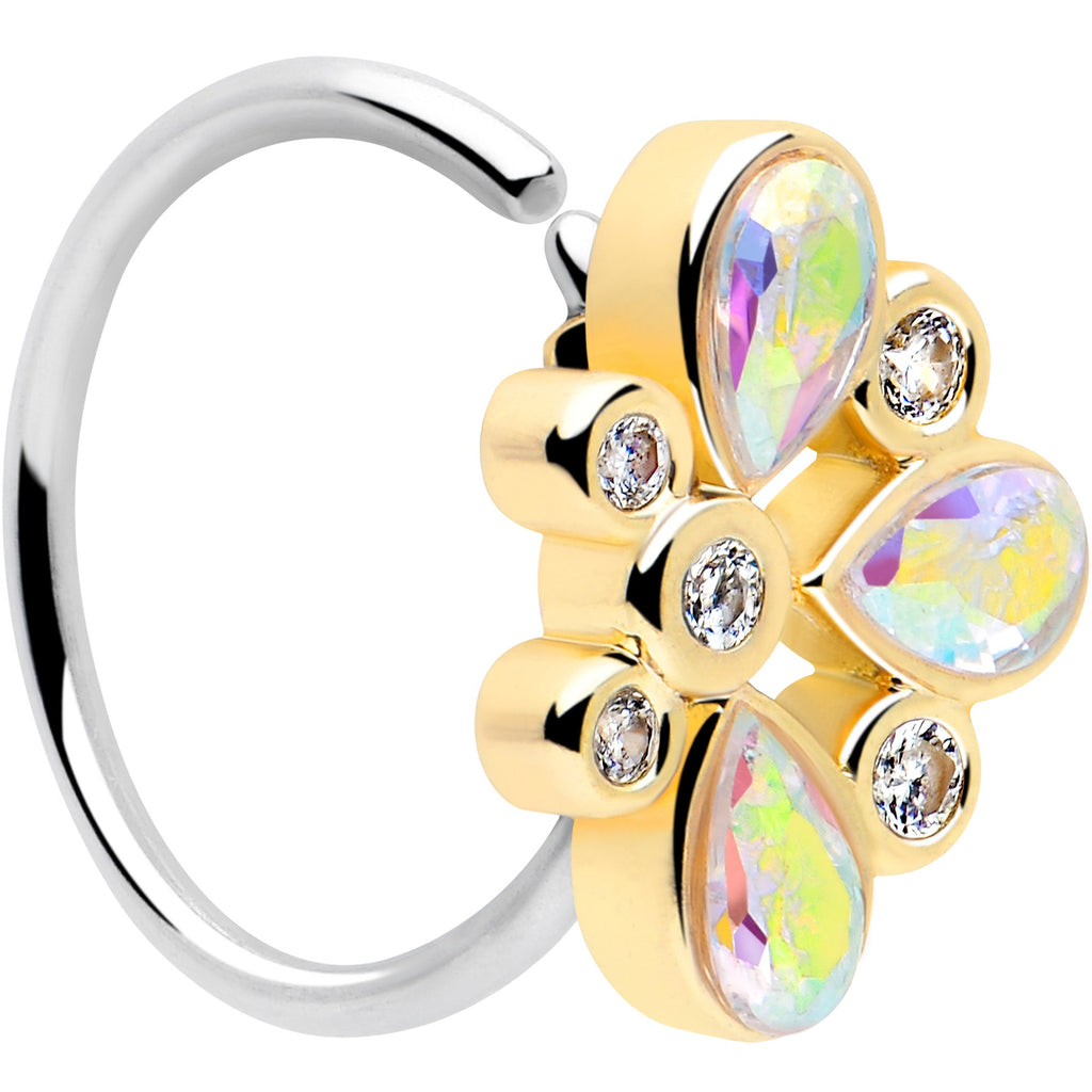 BodyCandy 20G 5/16 Aurora Gem Golden Crown Deluxe Nose Hoop — detail close-up