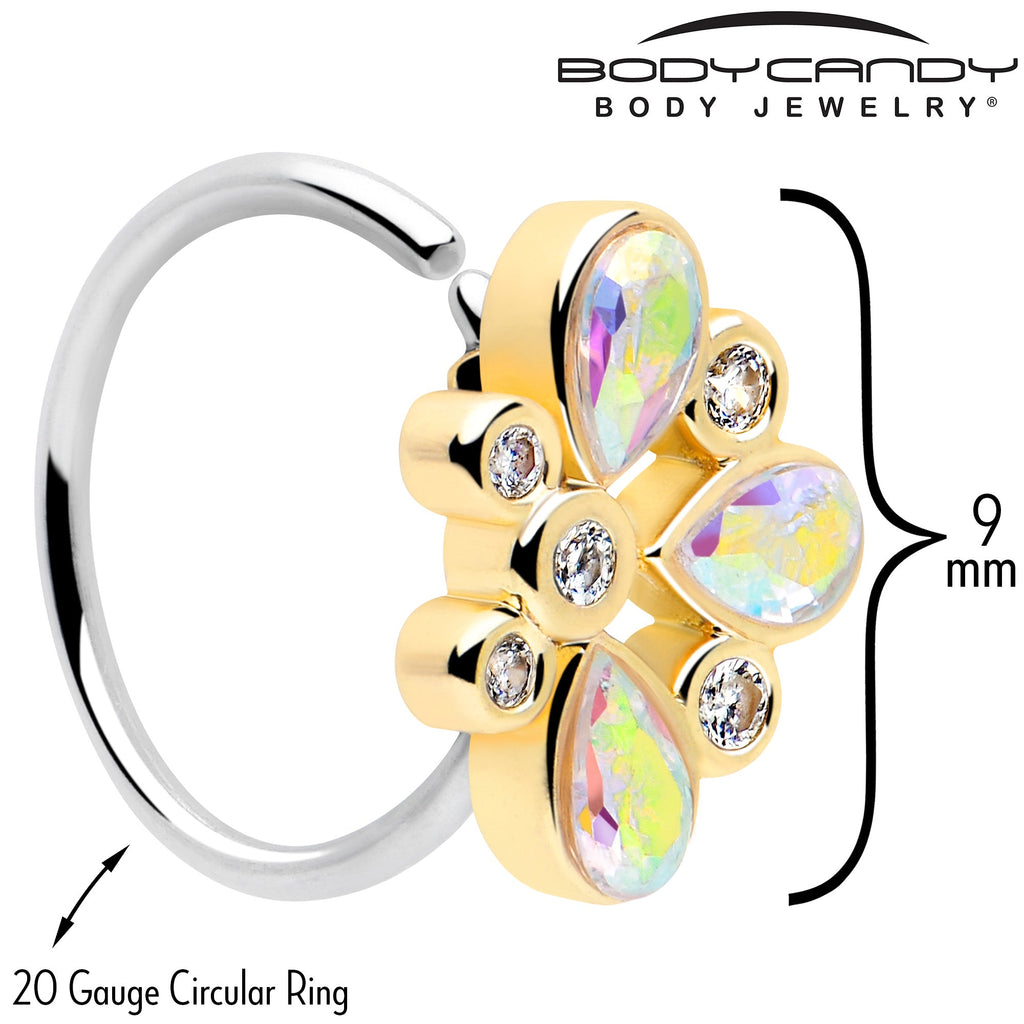BodyCandy 20G 5/16 Aurora Gem Golden Crown Deluxe Nose Hoop — lifestyle context