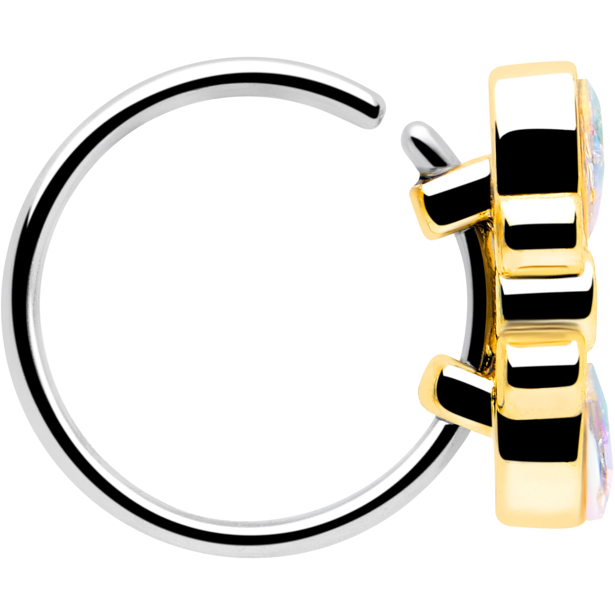 BodyCandy 20G 5/16 Aurora Gem Golden Crown Deluxe Nose Hoop — side view