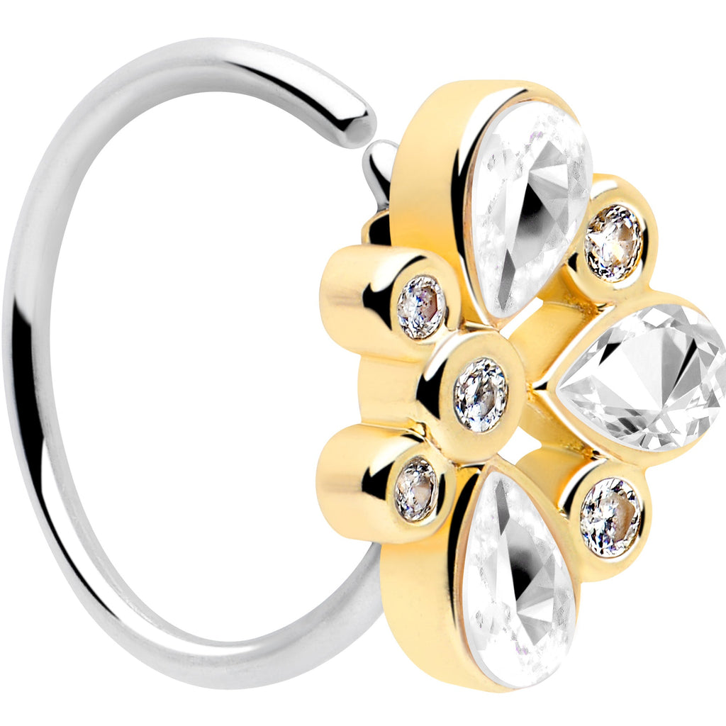 BodyCandy 20G 5/16 Clear Gem Golden Crown Deluxe Nose Hoop — detail close-up