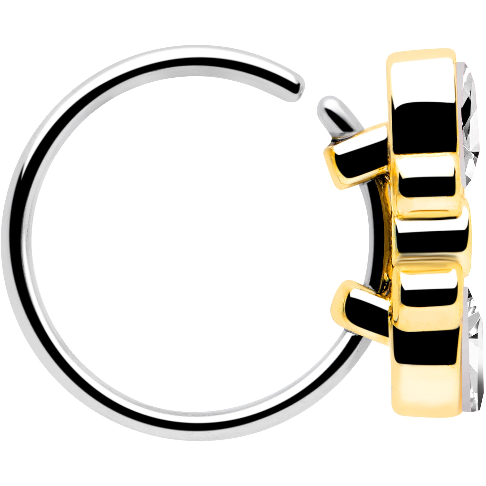 BodyCandy 20G 5/16 Clear Gem Golden Crown Deluxe Nose Hoop — side view