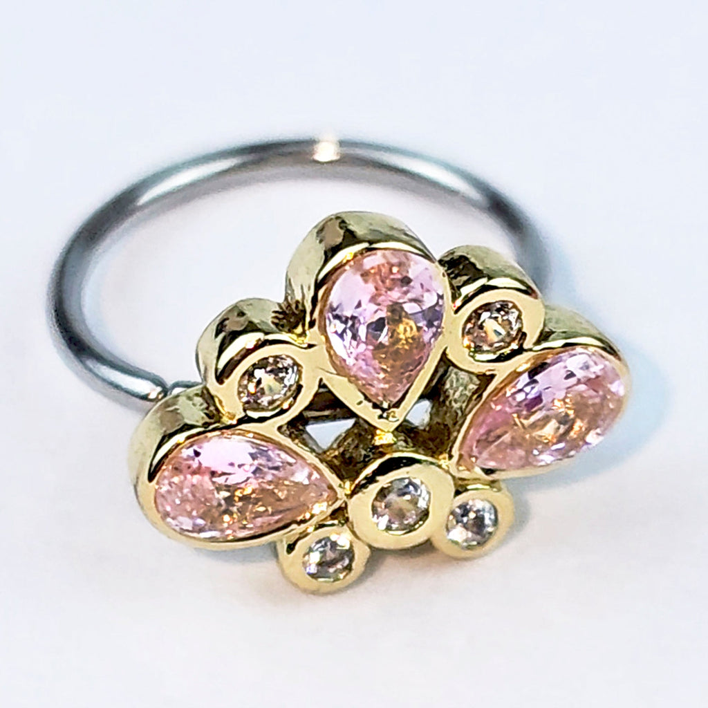 BodyCandy 20G 5/16 Pink Gem Golden Crown Deluxe Nose Hoop — alternative angle
