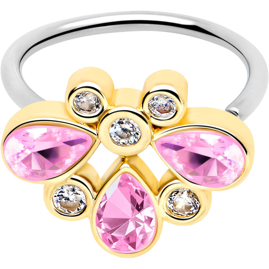 BodyCandy 20G 5/16 Pink Gem Golden Crown Deluxe Nose Hoop — main product shot