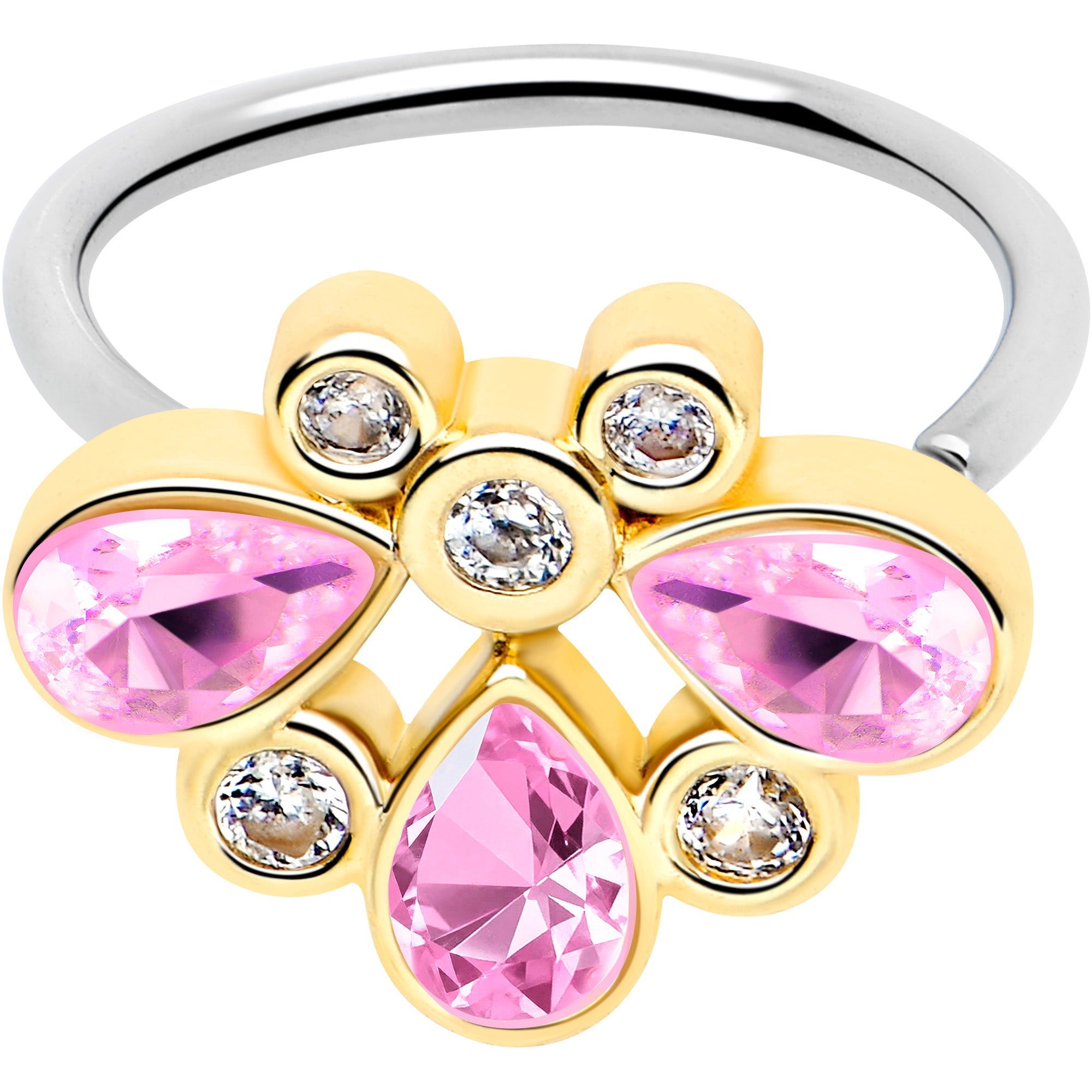 BodyCandy 20G 5/16 Pink Gem Golden Crown Deluxe Nose Hoop — main product shot