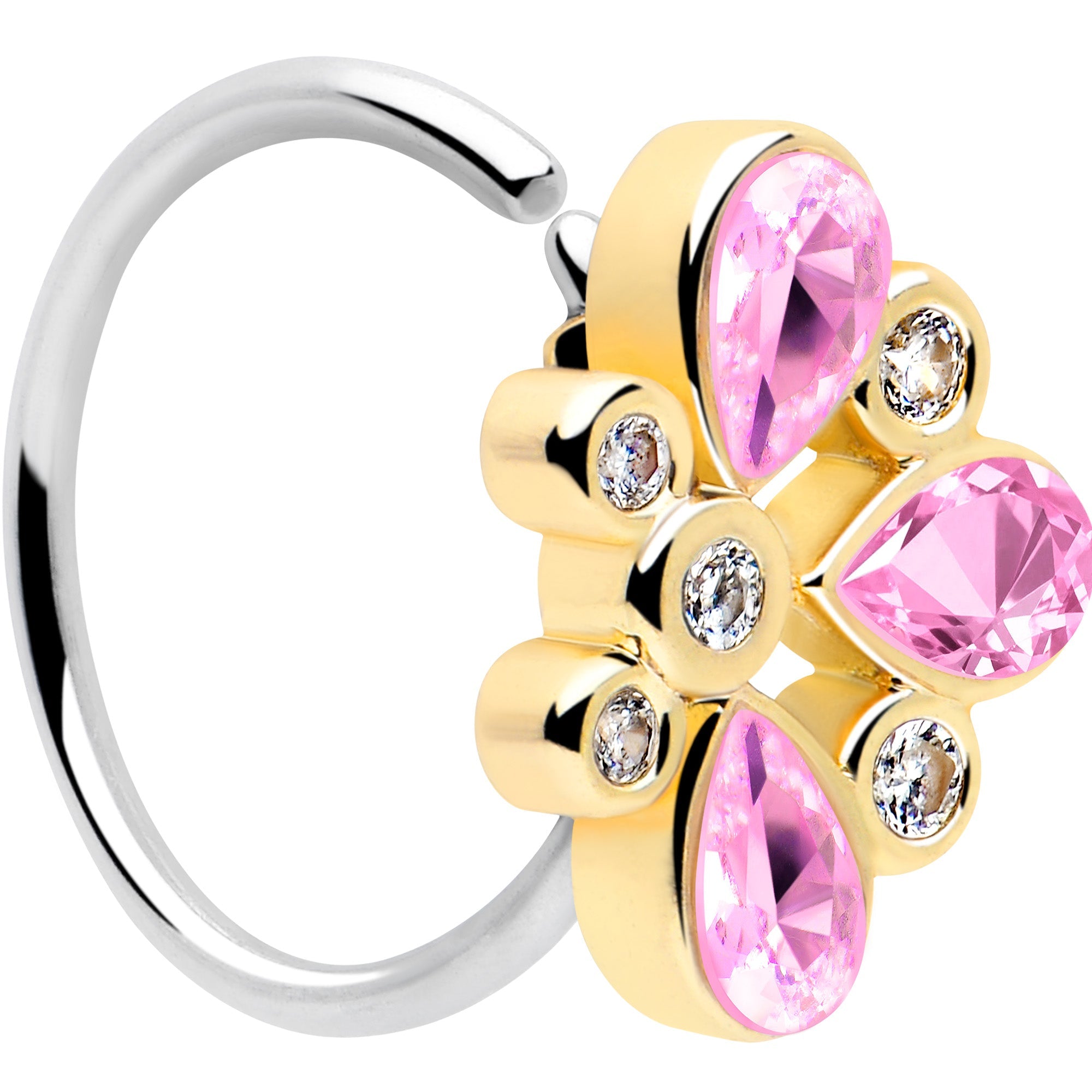 BodyCandy 20G 5/16 Pink Gem Golden Crown Deluxe Nose Hoop — detail close-up