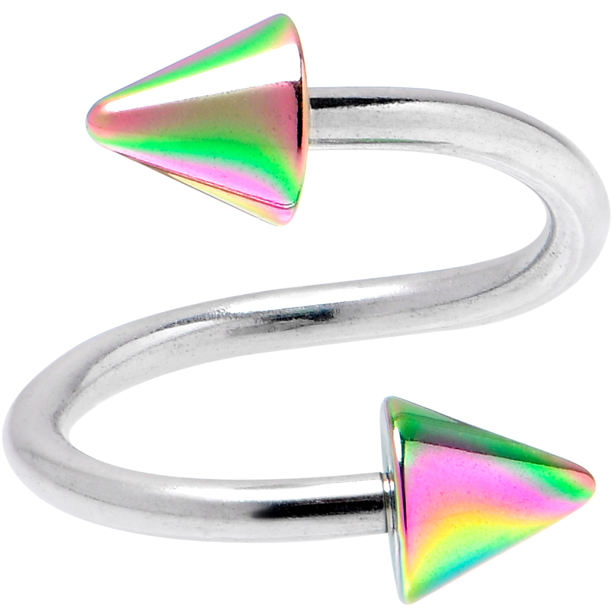 BodyCandy 16G 3/8 Rainbow Cone Ends Spiral Twister Eyebrow Ring — main product shot
