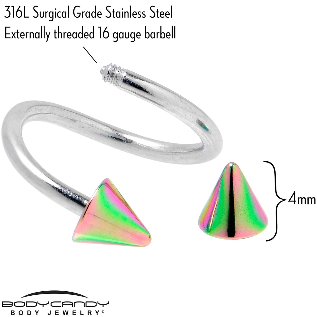BodyCandy 16G 3/8 Rainbow Cone Ends Spiral Twister Eyebrow Ring — lifestyle context