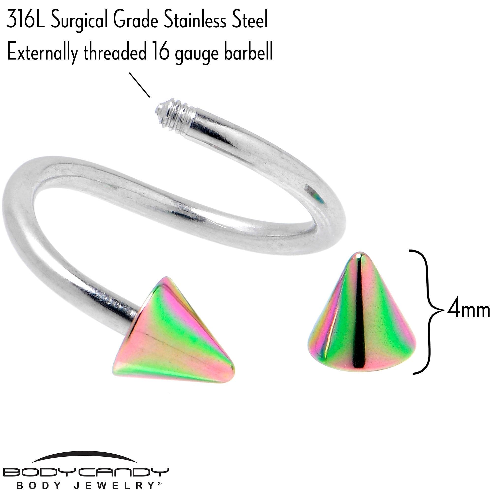 BodyCandy 16G 3/8 Rainbow Cone Ends Spiral Twister Eyebrow Ring — lifestyle context
