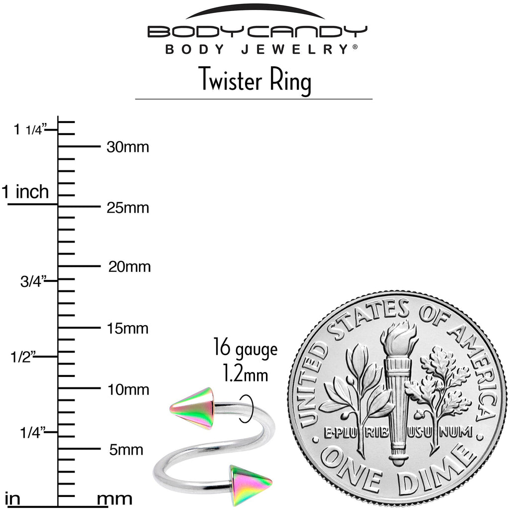 BodyCandy 16G 3/8 Rainbow Cone Ends Spiral Twister Eyebrow Ring — side view