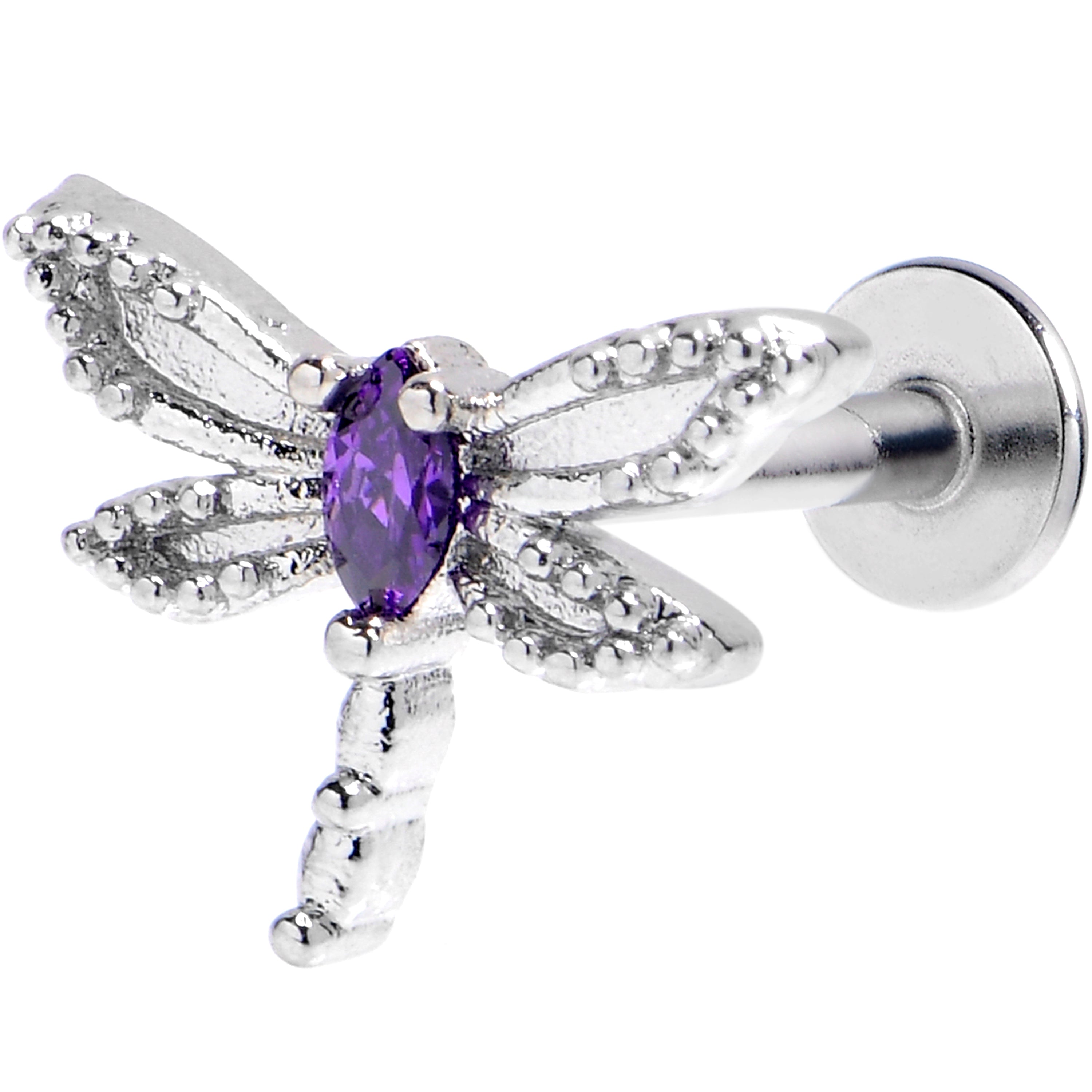 BodyCandy 16G 5/16 Purple Gem Texture Dragonfly Labret Monroe Tragus — main product shot