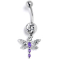 BodyCandy Clear Purple Gem Texture Dragonfly Dangle Belly Ring — main product shot