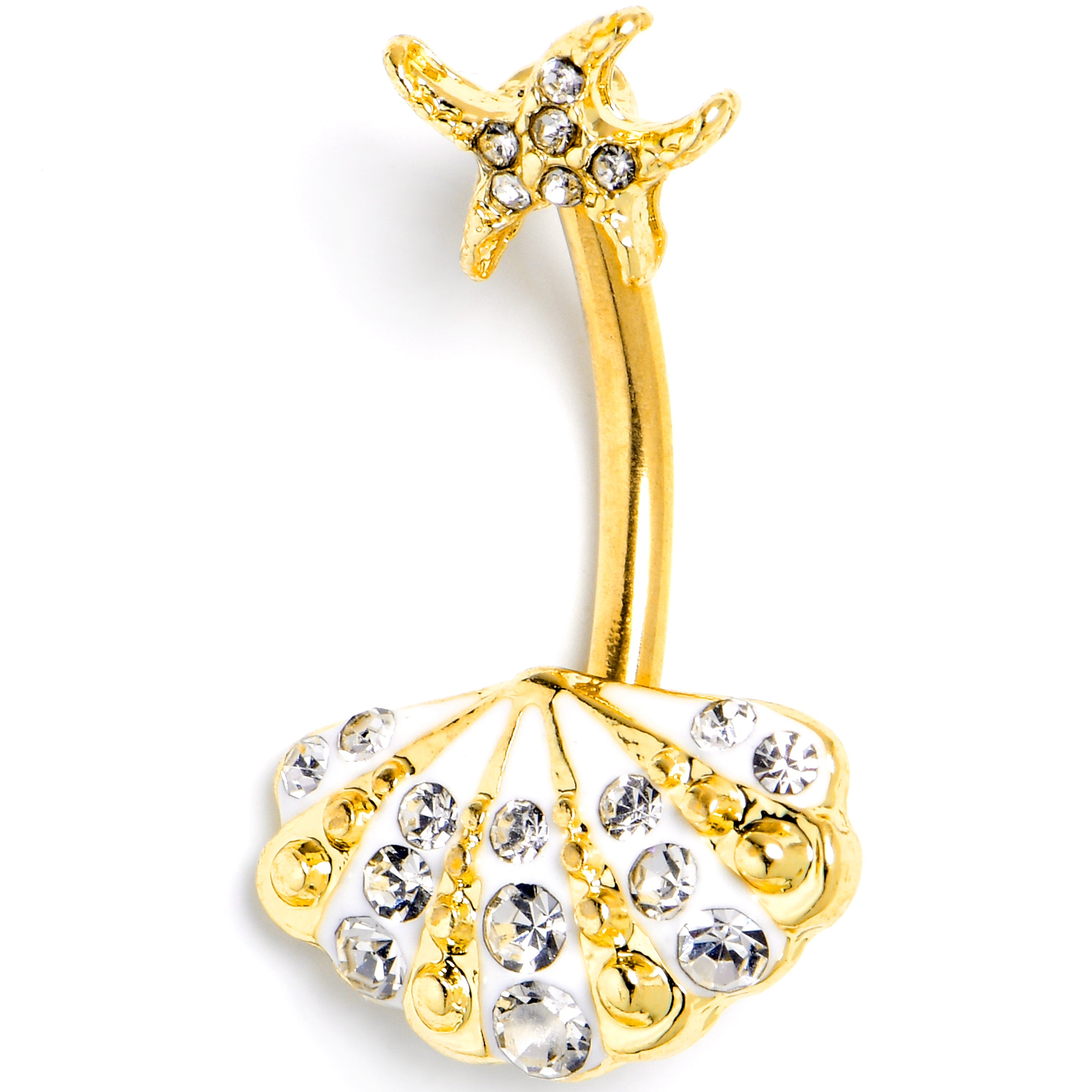 BodyCandy Clear Gem Gold Tone Luxe Sea Shell Glam Starfish Double Mount Belly Ring — main product shot