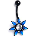 BodyCandy Clear Blue Gem Black Goth Flower Belly Ring — main product shot