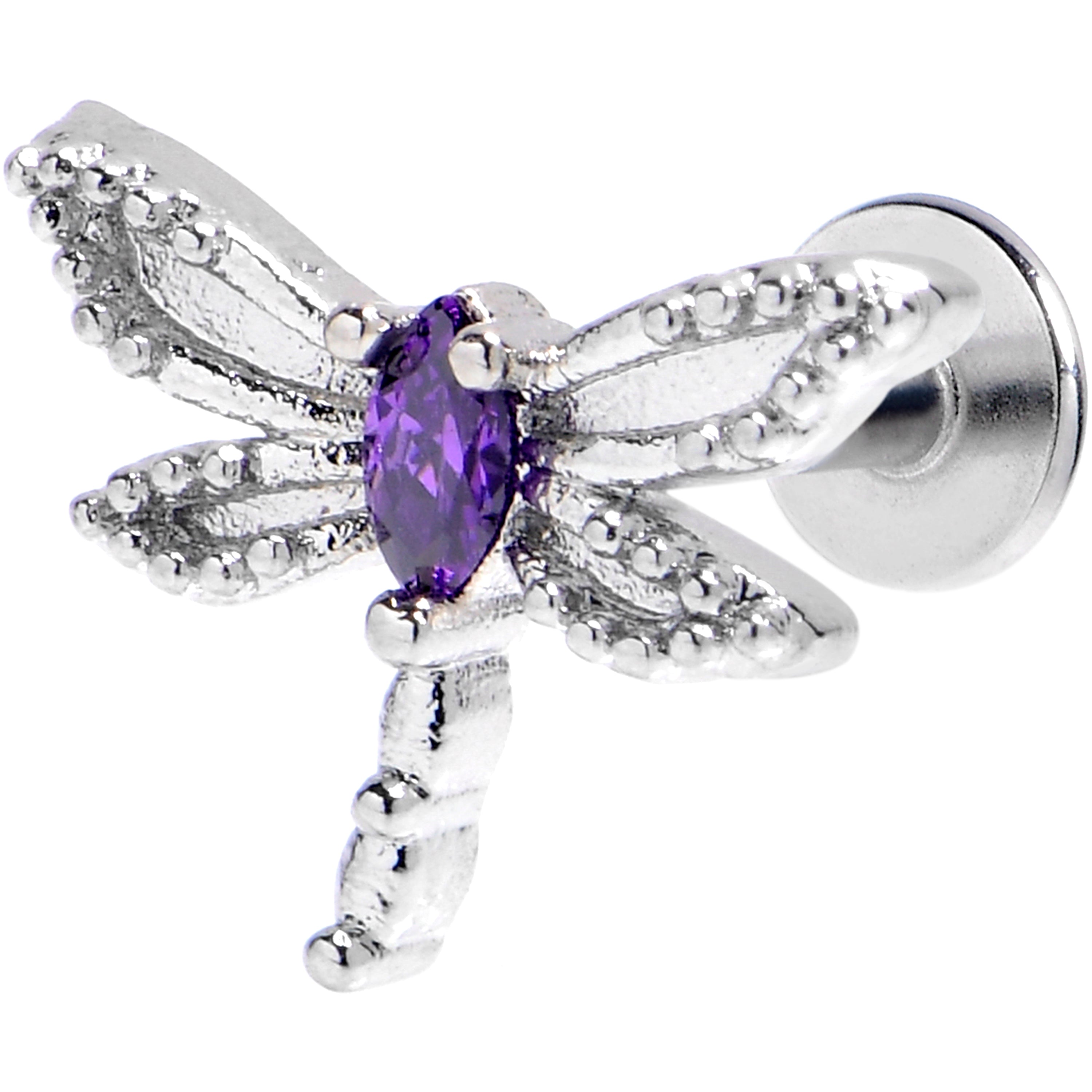 BodyCandy 16G 1/4 Purple Gem Texture Dragonfly Labret — main product shot