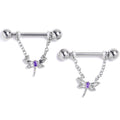BodyCandy 14G 9/16 Purple Gem Texture Dragonfly Dangle Nipple Ring Set — main product shot