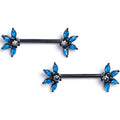 BodyCandy 14G 9/16 Blue Clear Gem Black Goth Flower Barbell Nipple Ring Set — main product shot
