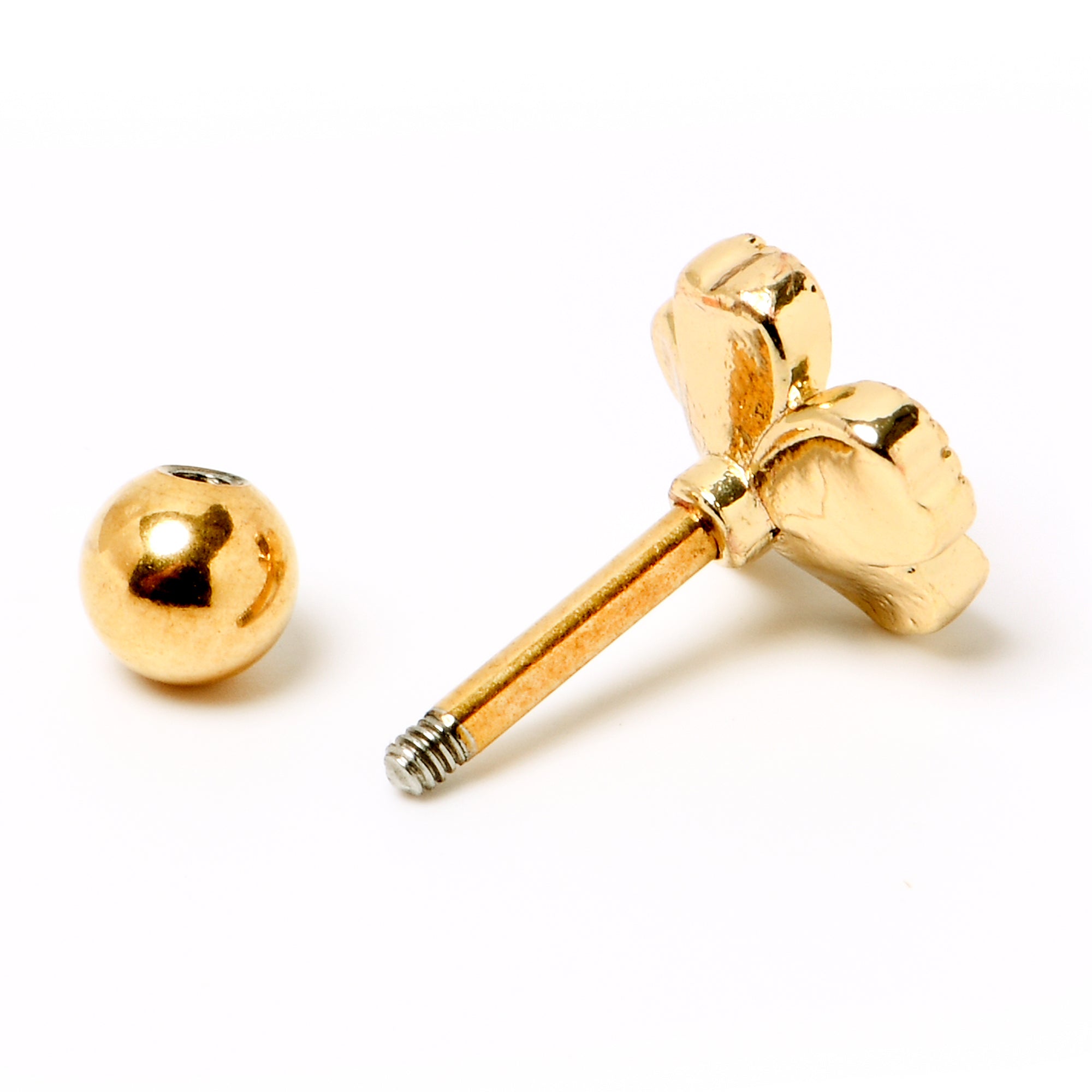 BodyCandy 16G 1/4 Clear Gem Gold Hue Lucky Shamrock Cartilage Tragus Earring — back view