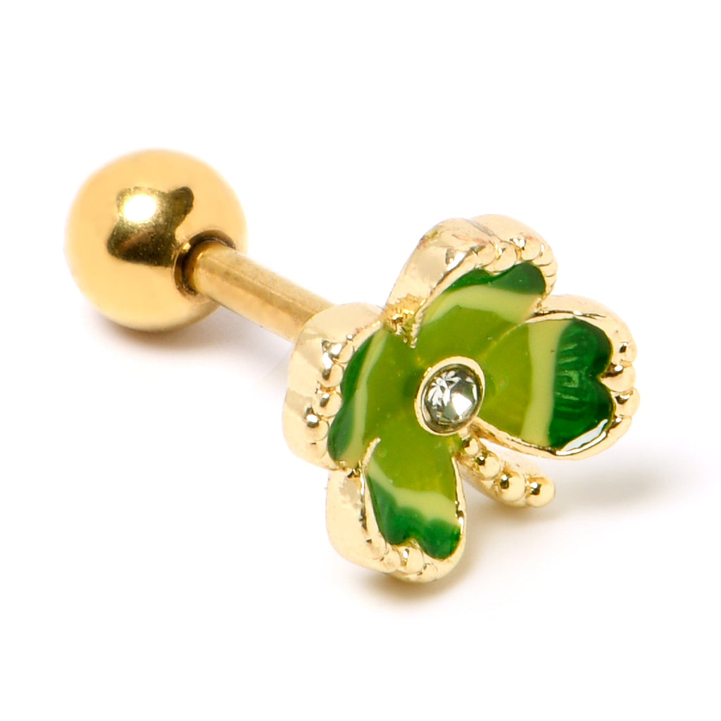BodyCandy 16G 1/4 Clear Gem Gold Hue Lucky Shamrock Cartilage Tragus Earring — alternative angle