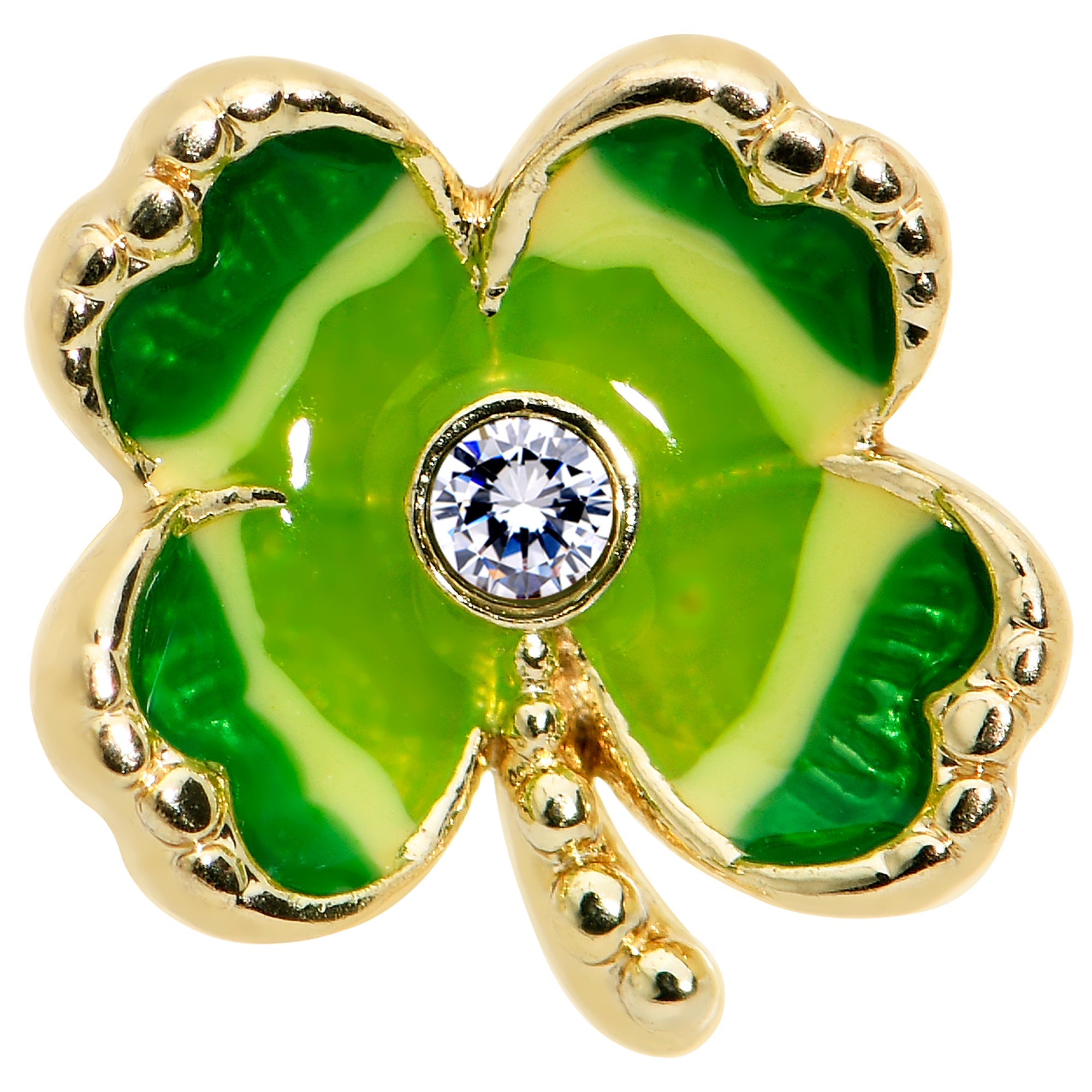 BodyCandy 16G 1/4 Clear Gem Gold Hue Lucky Shamrock Cartilage Tragus Earring — in-use photo
