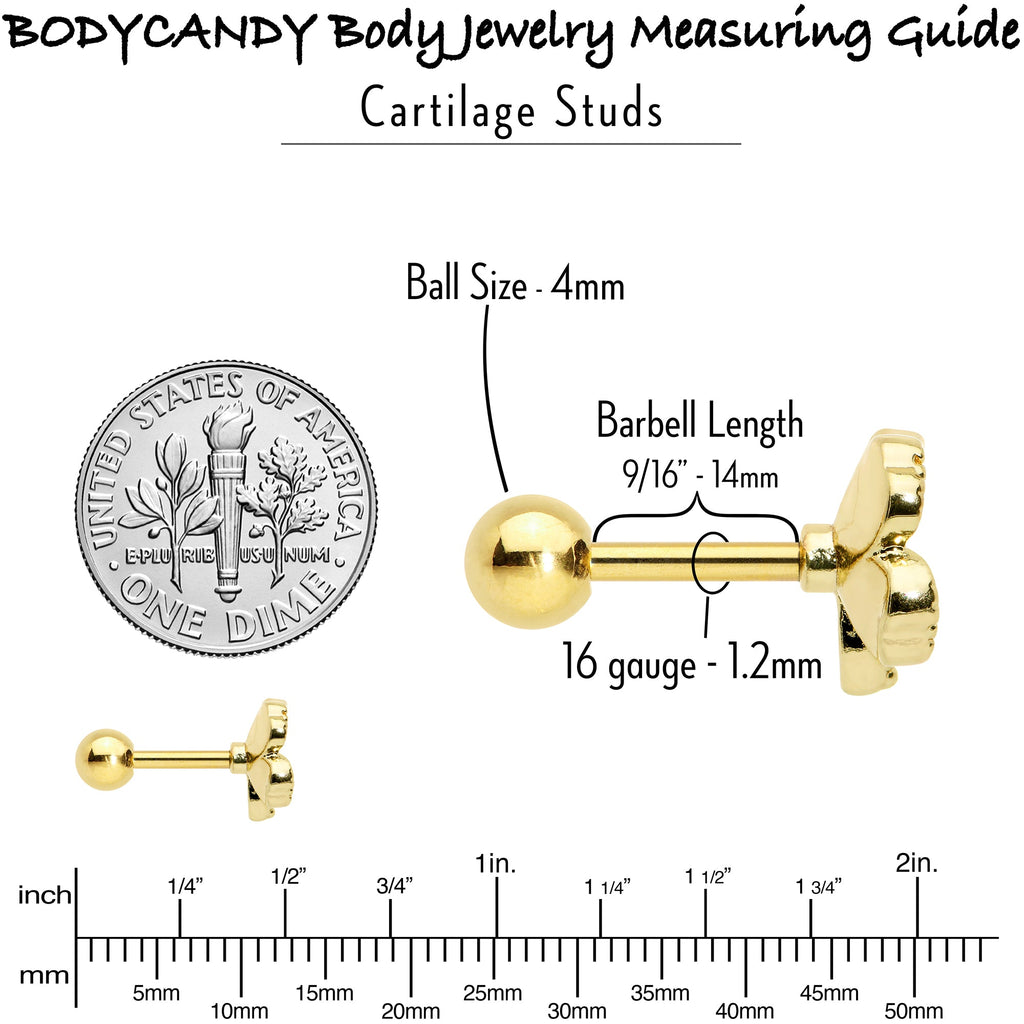 BodyCandy 16G 1/4 Clear Gem Gold Hue Lucky Shamrock Cartilage Tragus Earring — size reference