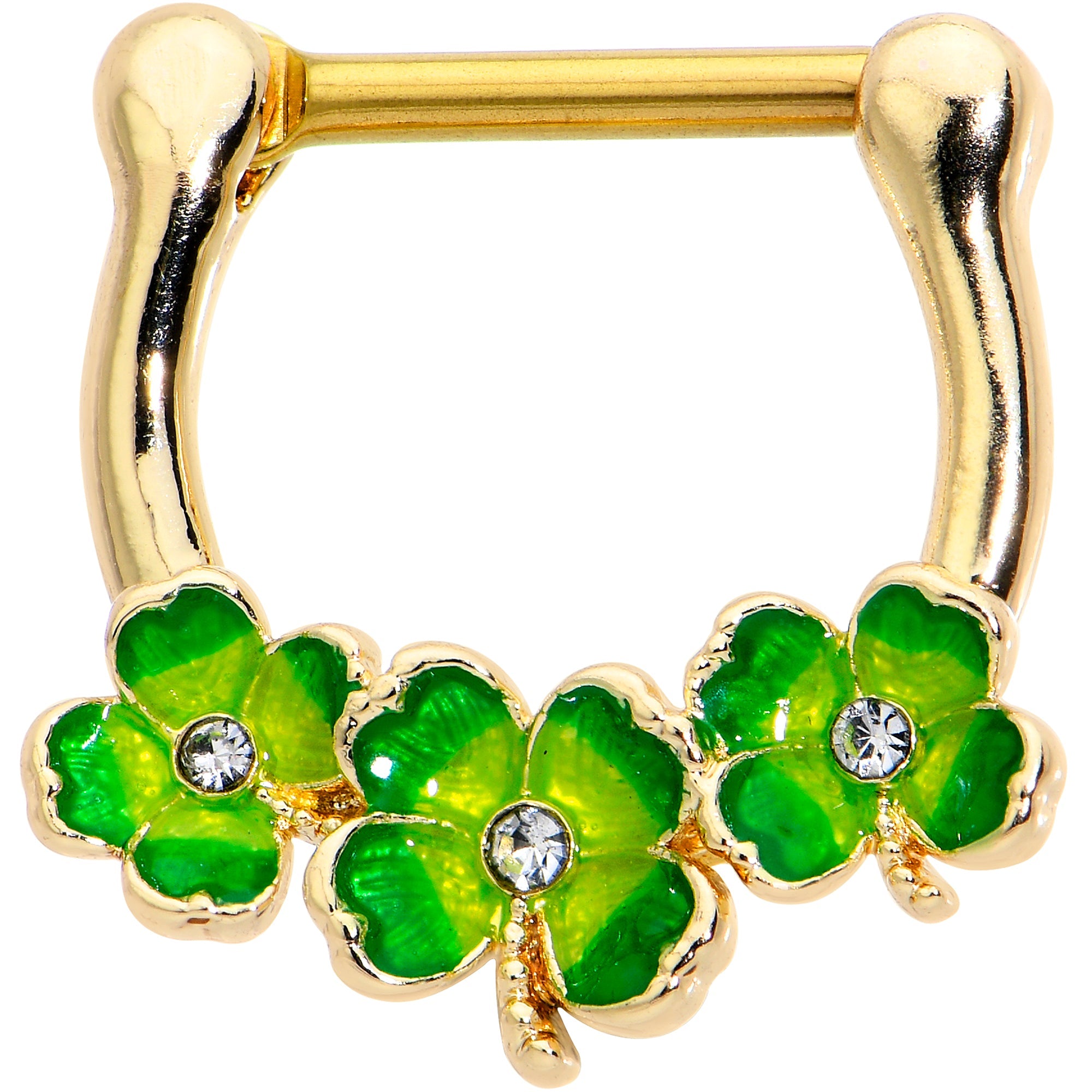BodyCandy 16G 5/16 Clear Gem Gold Tone Lucky Shamrock Cartilage Clicker — main product shot