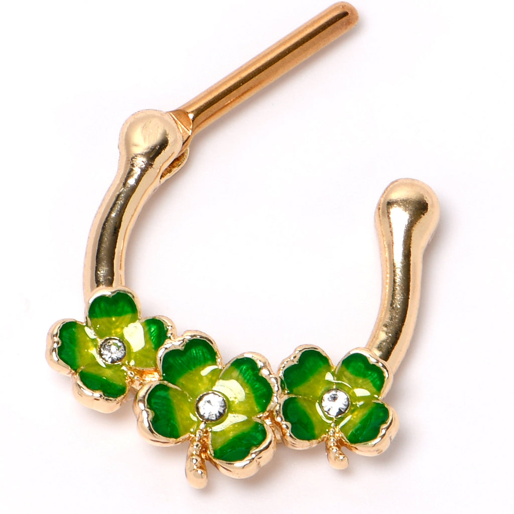 BodyCandy 16G 5/16 Clear Gem Gold Tone Lucky Shamrock Cartilage Clicker — lifestyle context