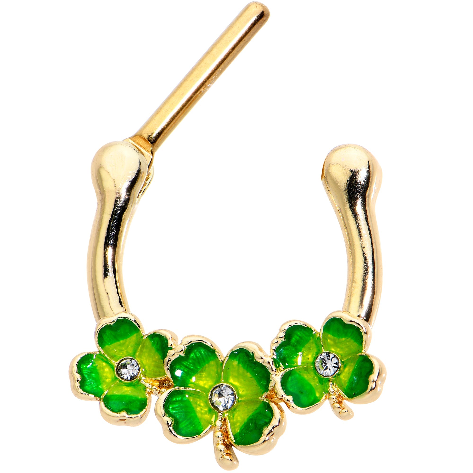 BodyCandy 16G 5/16 Clear Gem Gold Tone Lucky Shamrock Cartilage Clicker — back view
