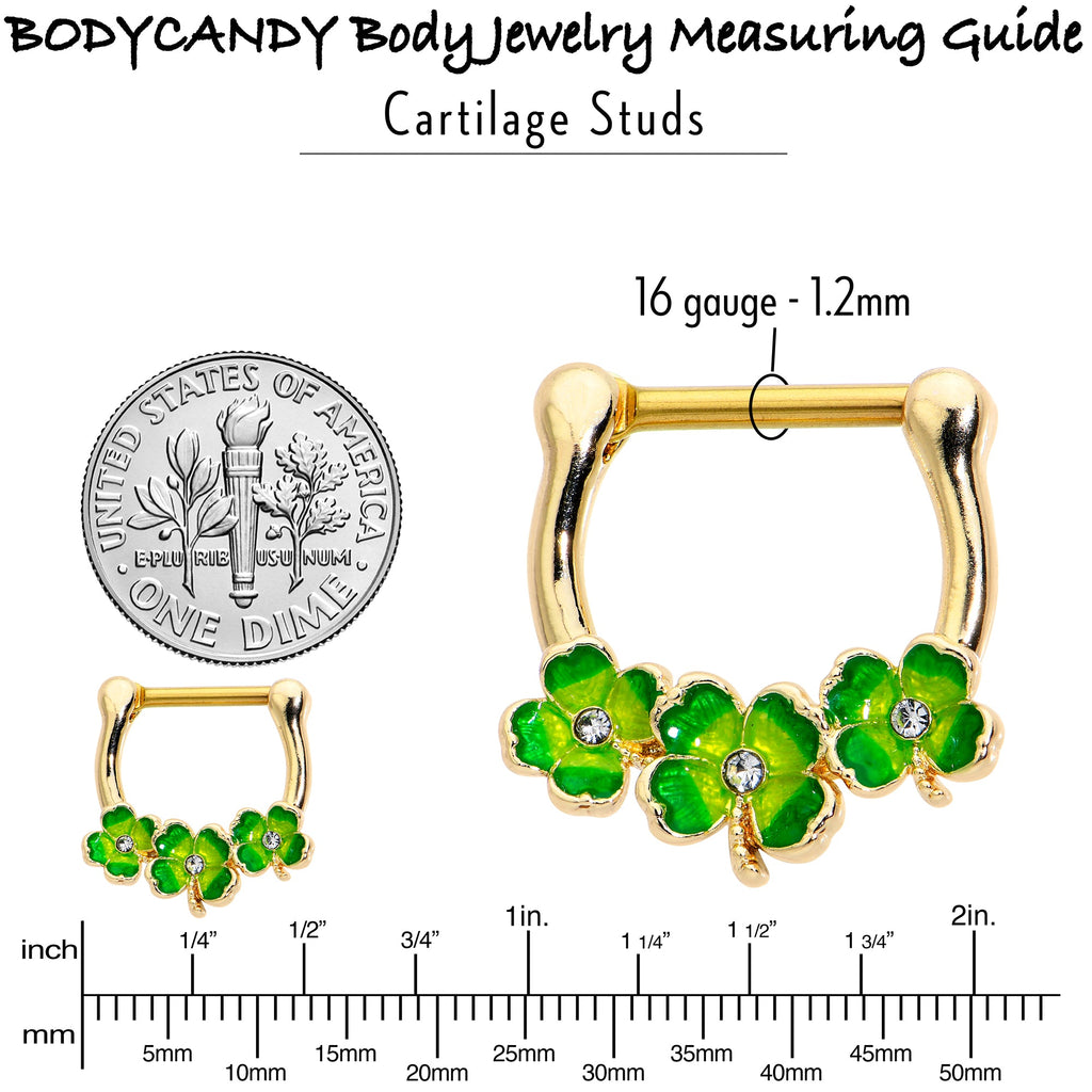 BodyCandy 16G 5/16 Clear Gem Gold Tone Lucky Shamrock Cartilage Clicker — size reference