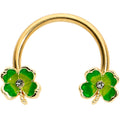 BodyCandy 16G 3/8 Clear Gem Gold Hue Lucky Shamrock Horseshoe Circular Barbell — main product shot