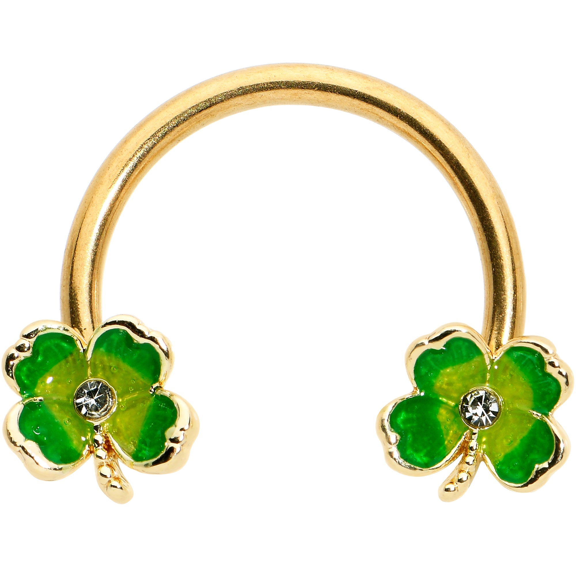 BodyCandy 16G 3/8 Clear Gem Gold Hue Lucky Shamrock Horseshoe Circular Barbell — main product shot