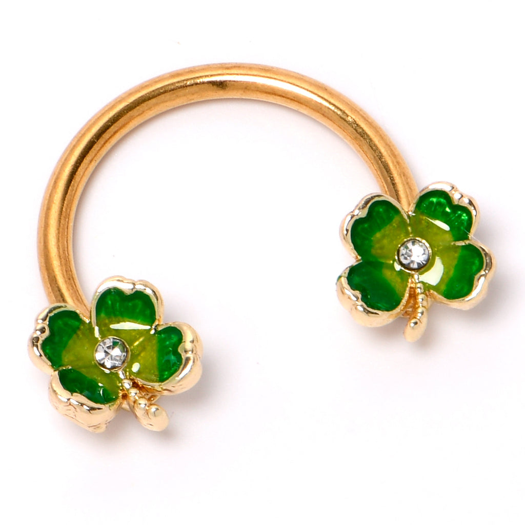 BodyCandy 16G 3/8 Clear Gem Gold Hue Lucky Shamrock Horseshoe Circular Barbell — alternative angle