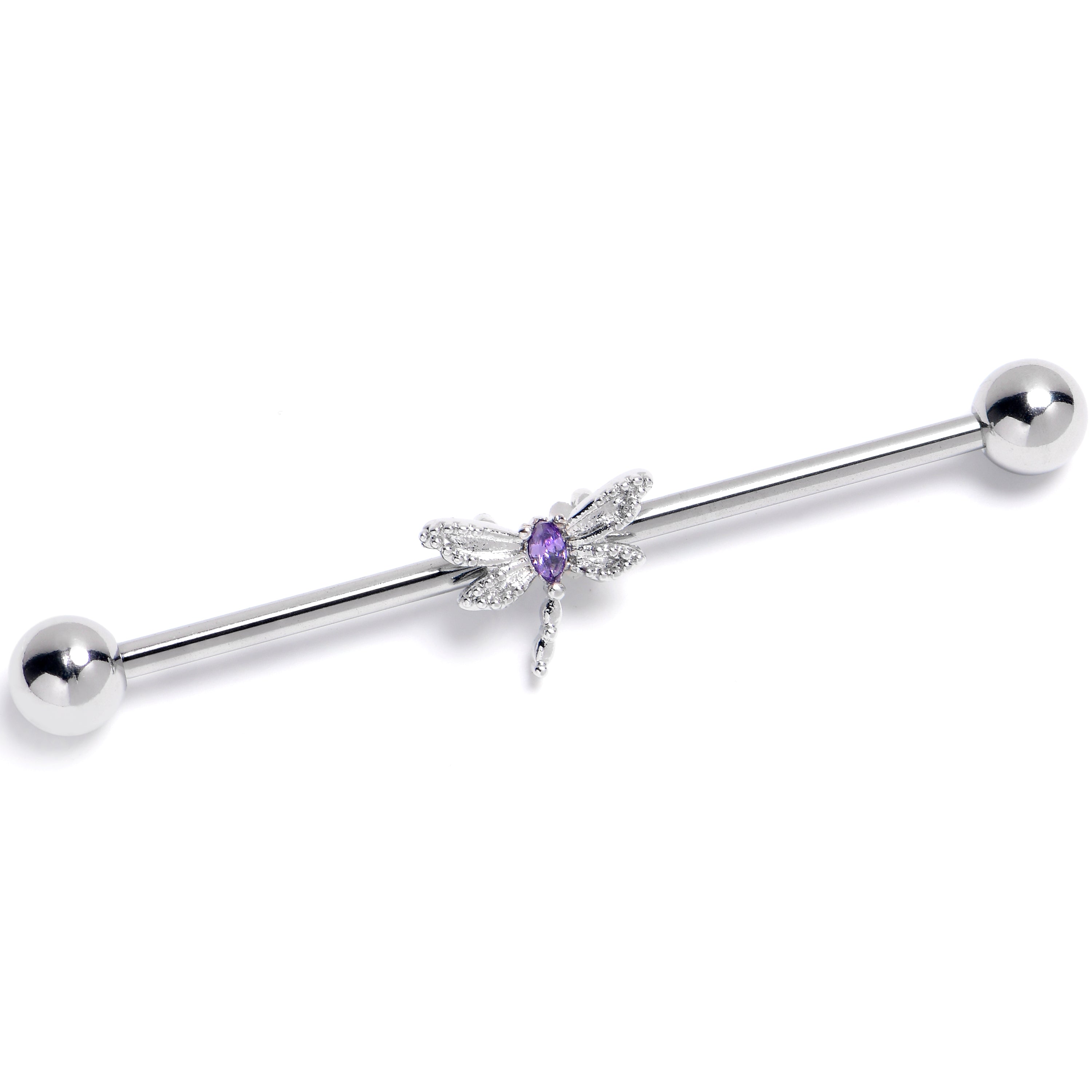 BodyCandy 14G Purple Gem Texture Dragonfly Industrial Barbell 38mm — main product shot