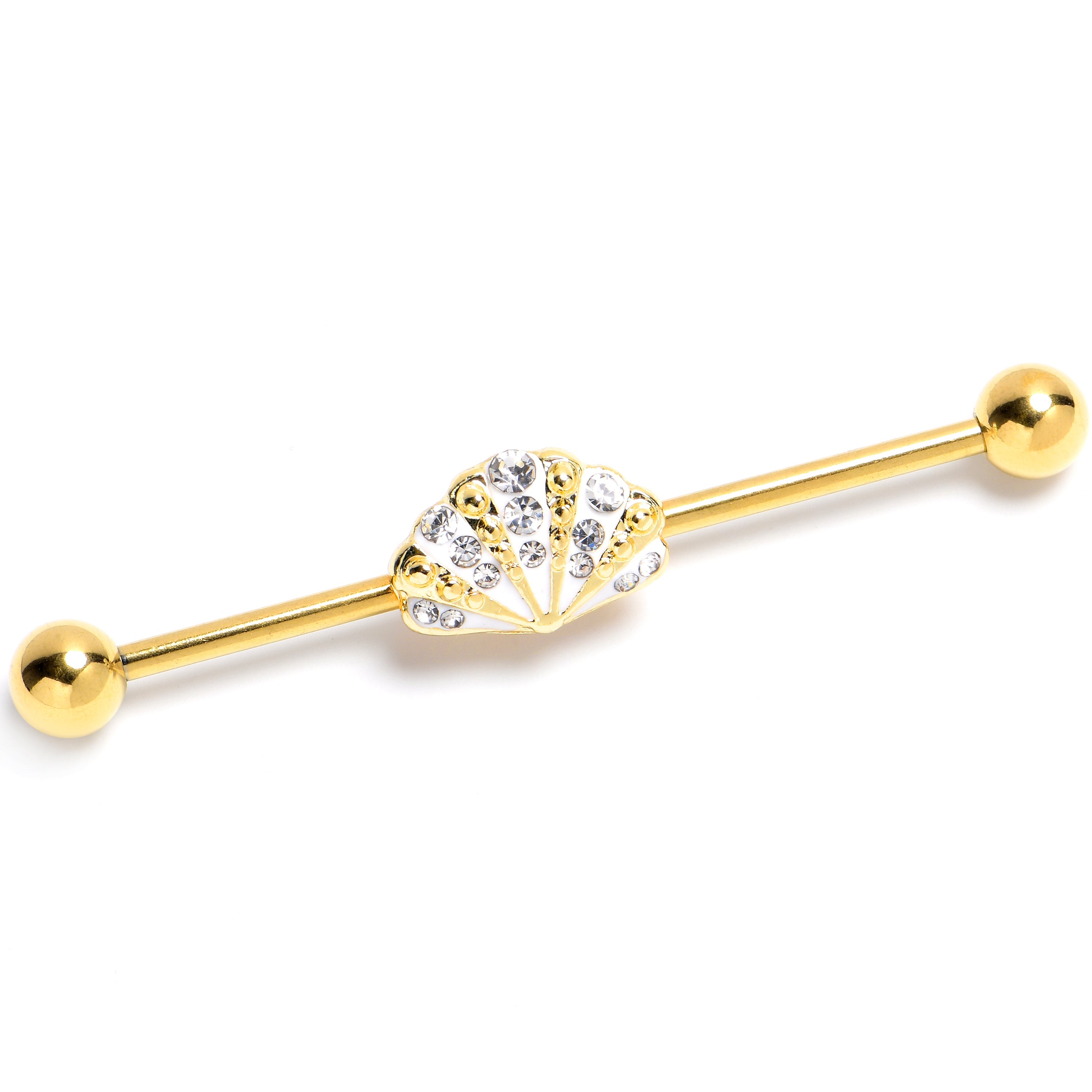 BodyCandy 14G Clear Gem Gold Tone Luxe Sea Shell Glam Industrial Barbell 38mm — main product shot