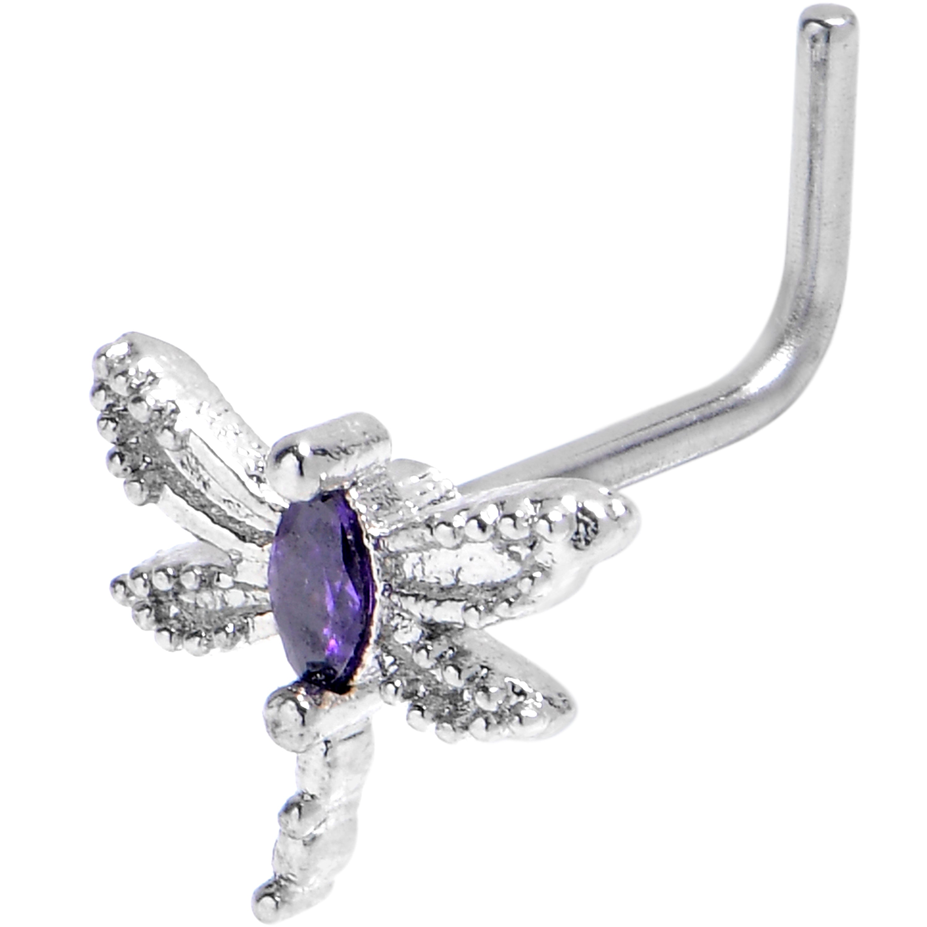 BodyCandy 20G 7mm Purple Gem Texture Butterfly L Shape Nose Ring — main product shot