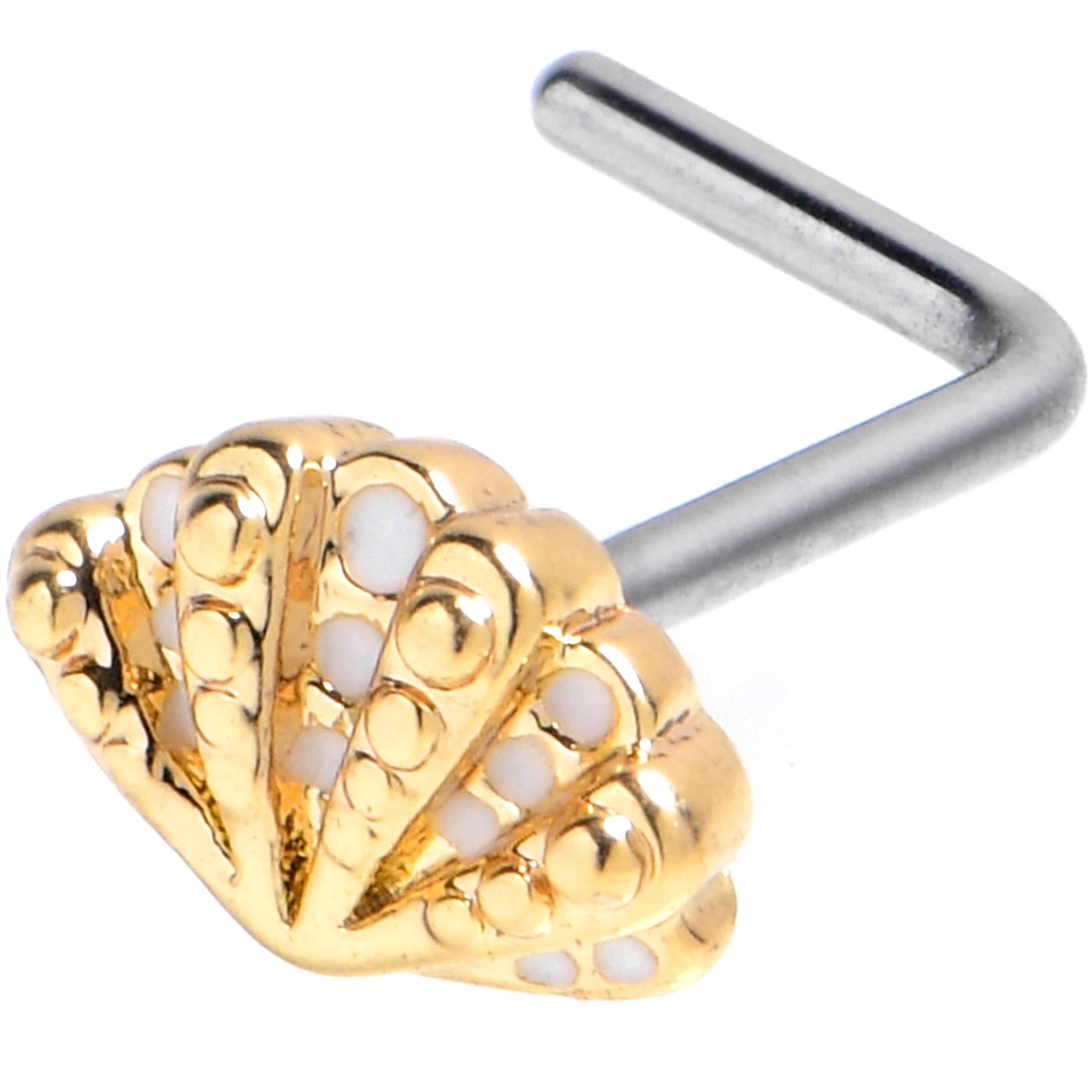 BodyCandy 20G 7mm Luxe Golden Sea Shell Glam L Shape Nose Ring — main product shot