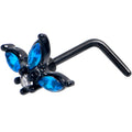 BodyCandy 20G 7mm Blue Clear Gem Black Goth Flower L Shape Nose Ring — main product shot