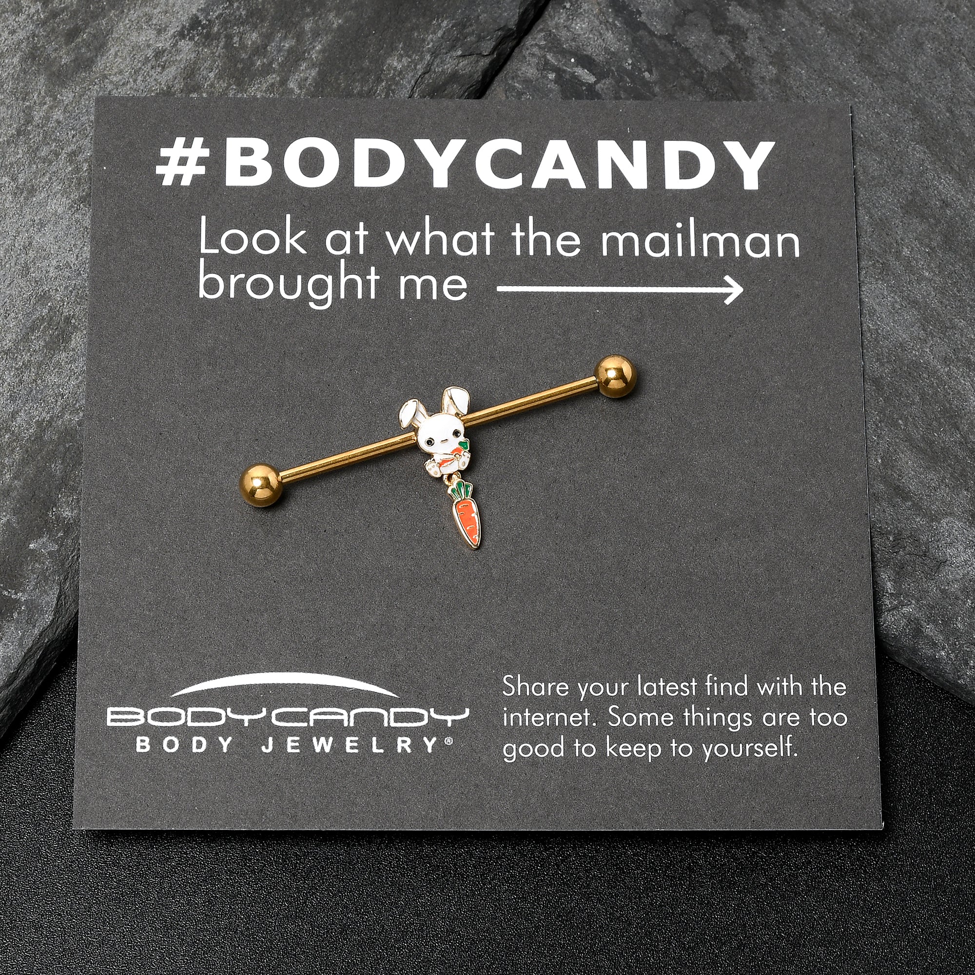 BodyCandy 14G Gold Tone Cutie Easter Bunny Dangle Industrial Barbell 38mm — lifestyle context