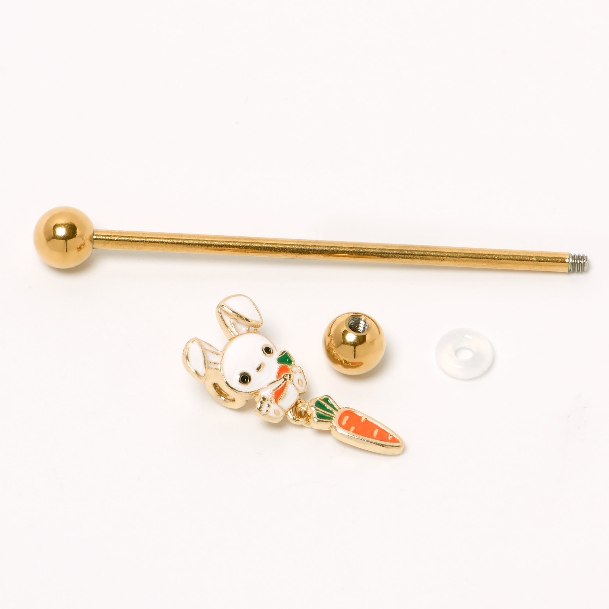 BodyCandy 14G Gold Tone Cutie Easter Bunny Dangle Industrial Barbell 38mm — side view