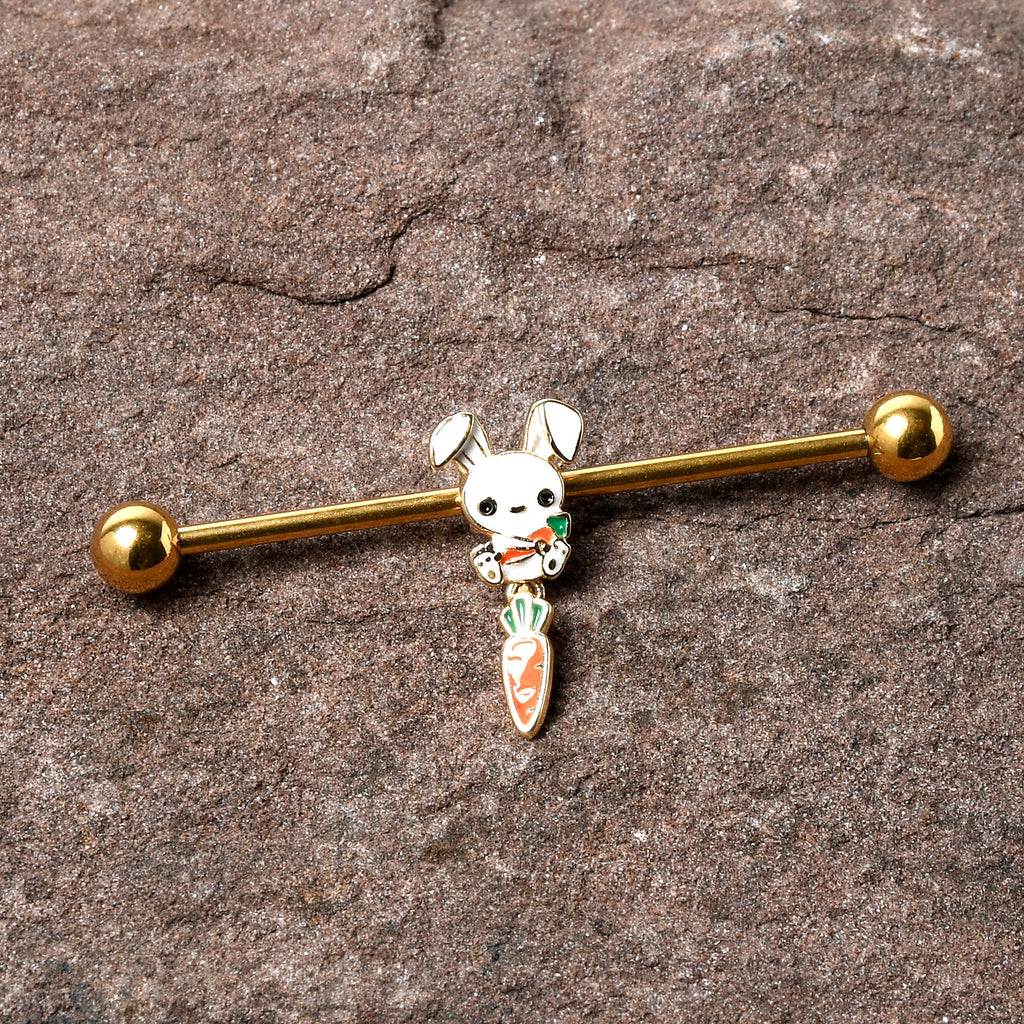 BodyCandy 14G Gold Tone Cutie Easter Bunny Dangle Industrial Barbell 38mm — back view