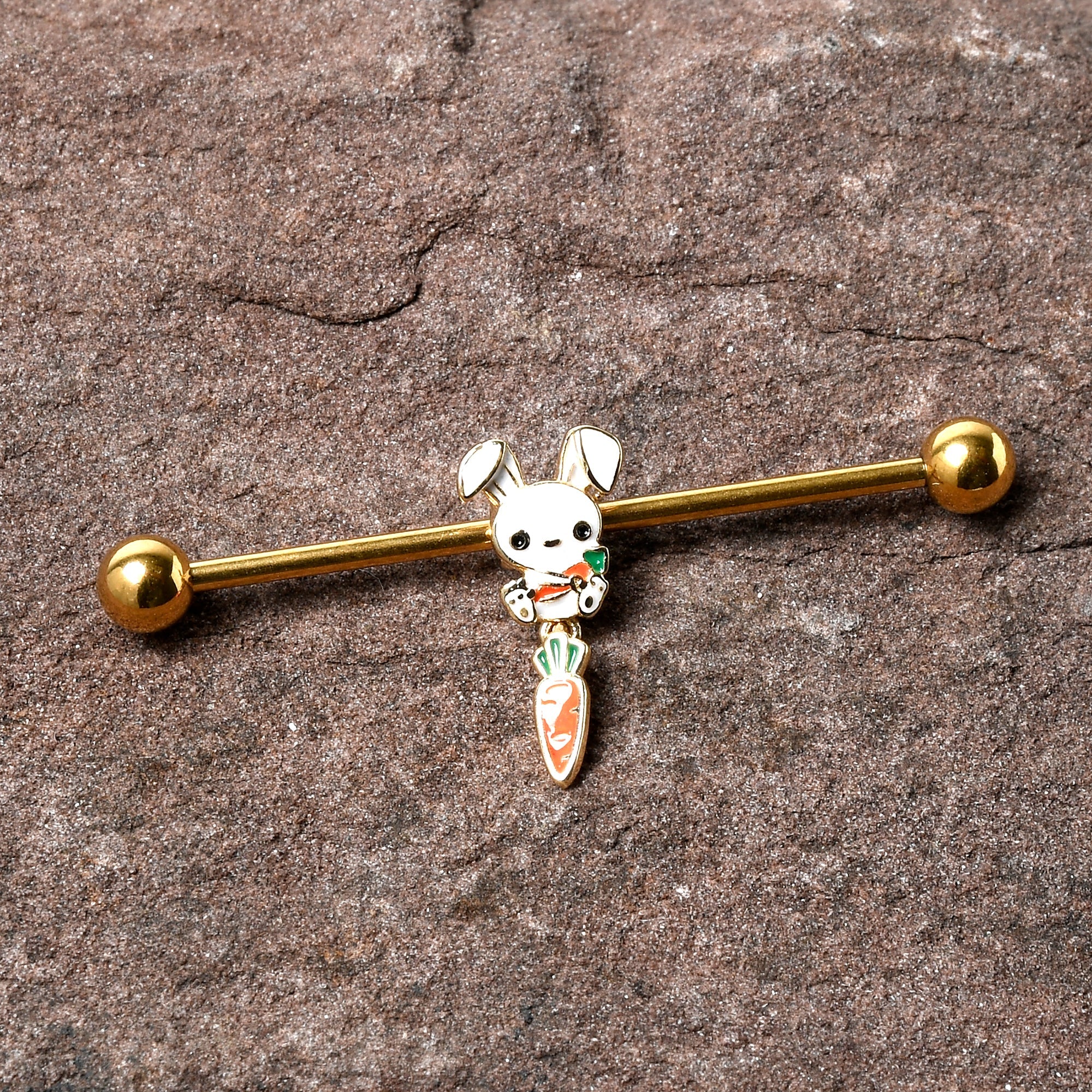 BodyCandy 14G Gold Tone Cutie Easter Bunny Dangle Industrial Barbell 38mm — back view