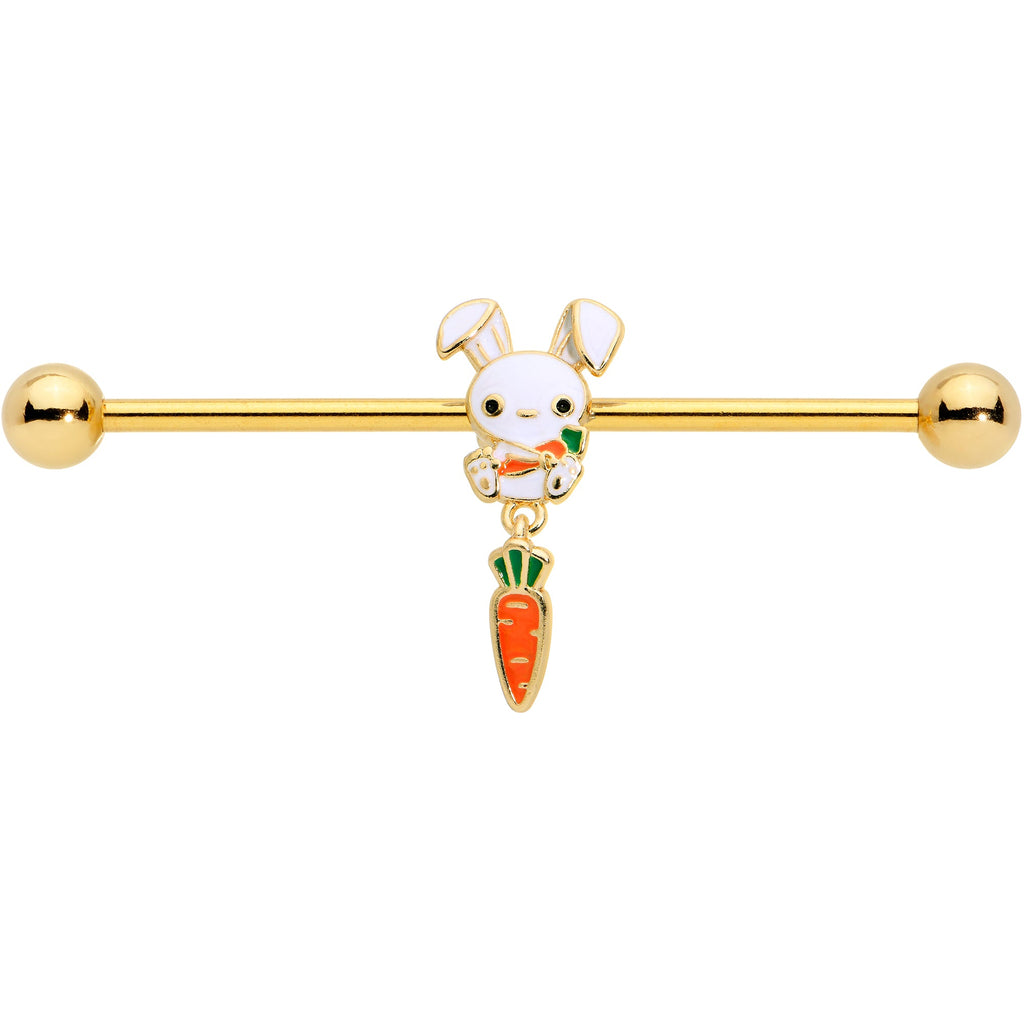 BodyCandy 14G Gold Tone Cutie Easter Bunny Dangle Industrial Barbell 38mm — alternative angle