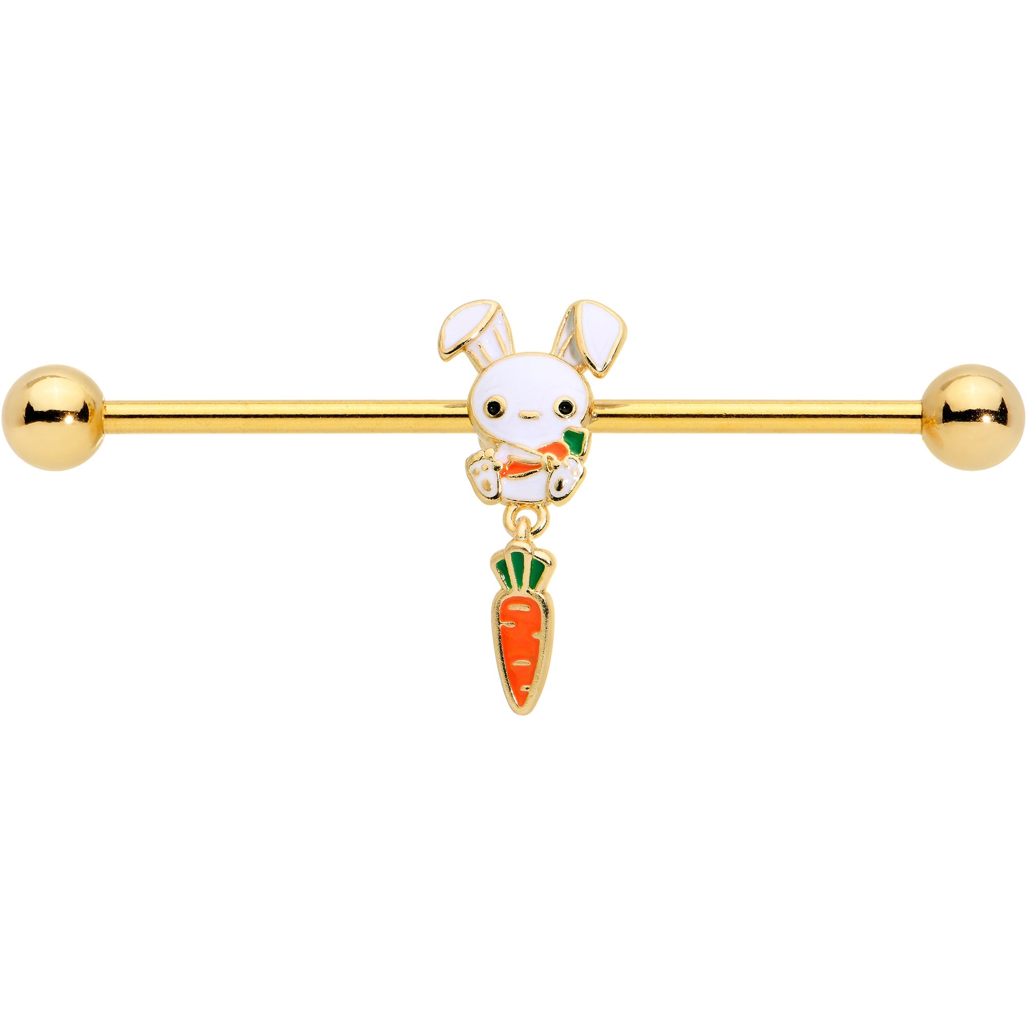 BodyCandy 14G Gold Tone Cutie Easter Bunny Dangle Industrial Barbell 38mm — alternative angle