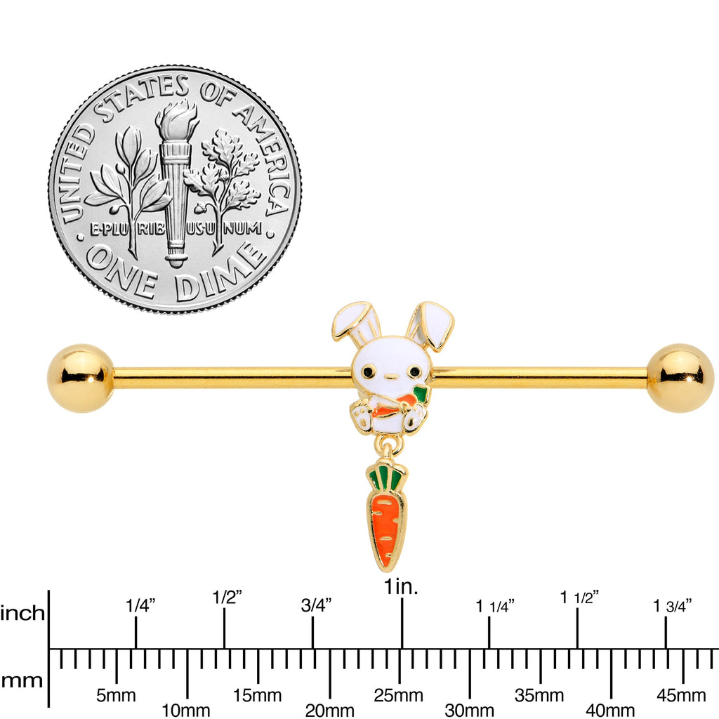 BodyCandy 14G Gold Tone Cutie Easter Bunny Dangle Industrial Barbell 38mm — in-use photo