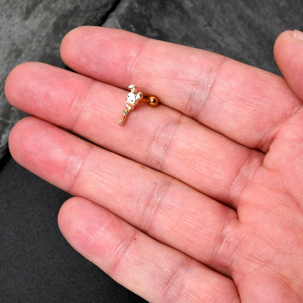 BodyCandy 16G 1/4 Gold Hue Cutie Easter Bunny Dangle Cartilage Tragus Earring — detail close-up