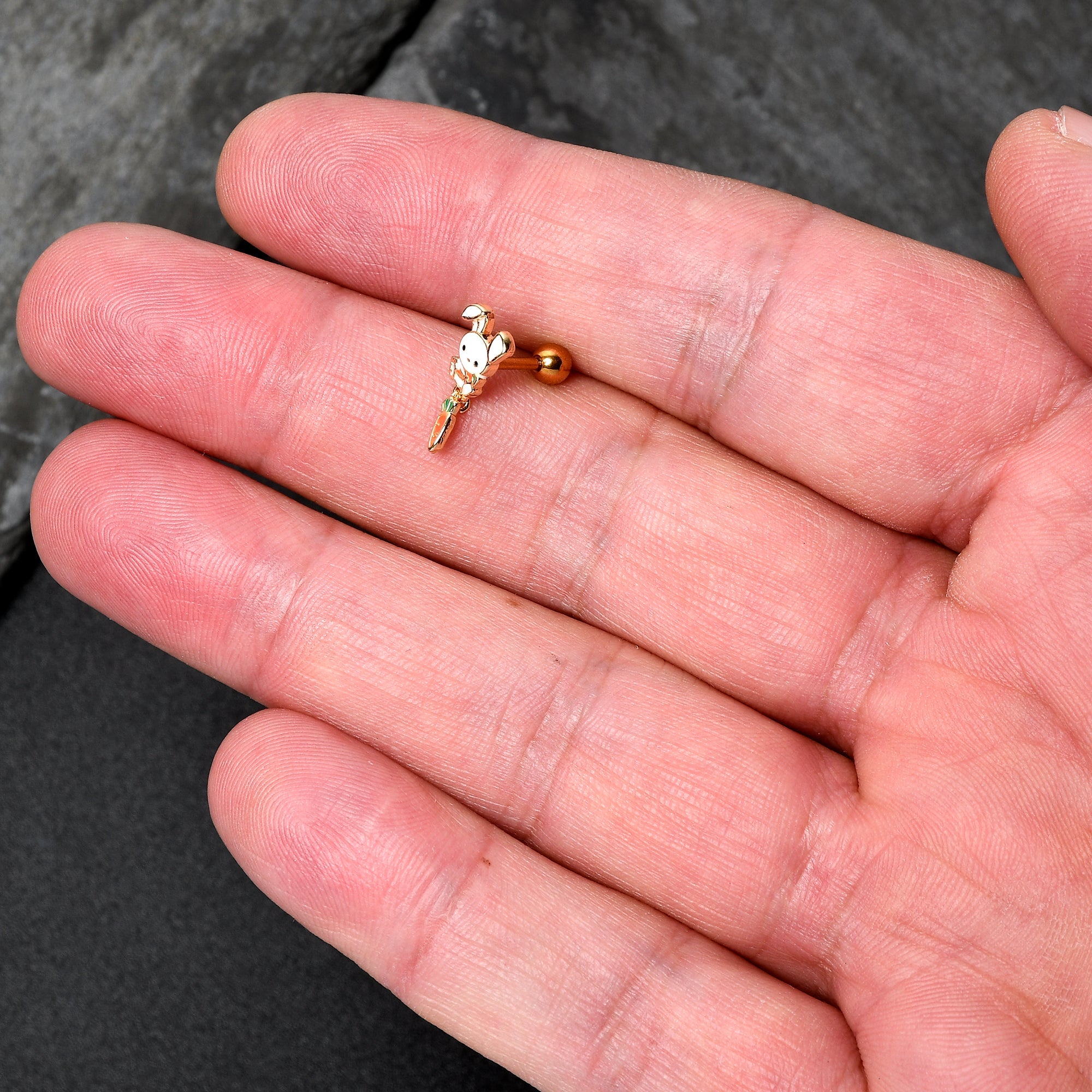 BodyCandy 16G 1/4 Gold Hue Cutie Easter Bunny Dangle Cartilage Tragus Earring — detail close-up