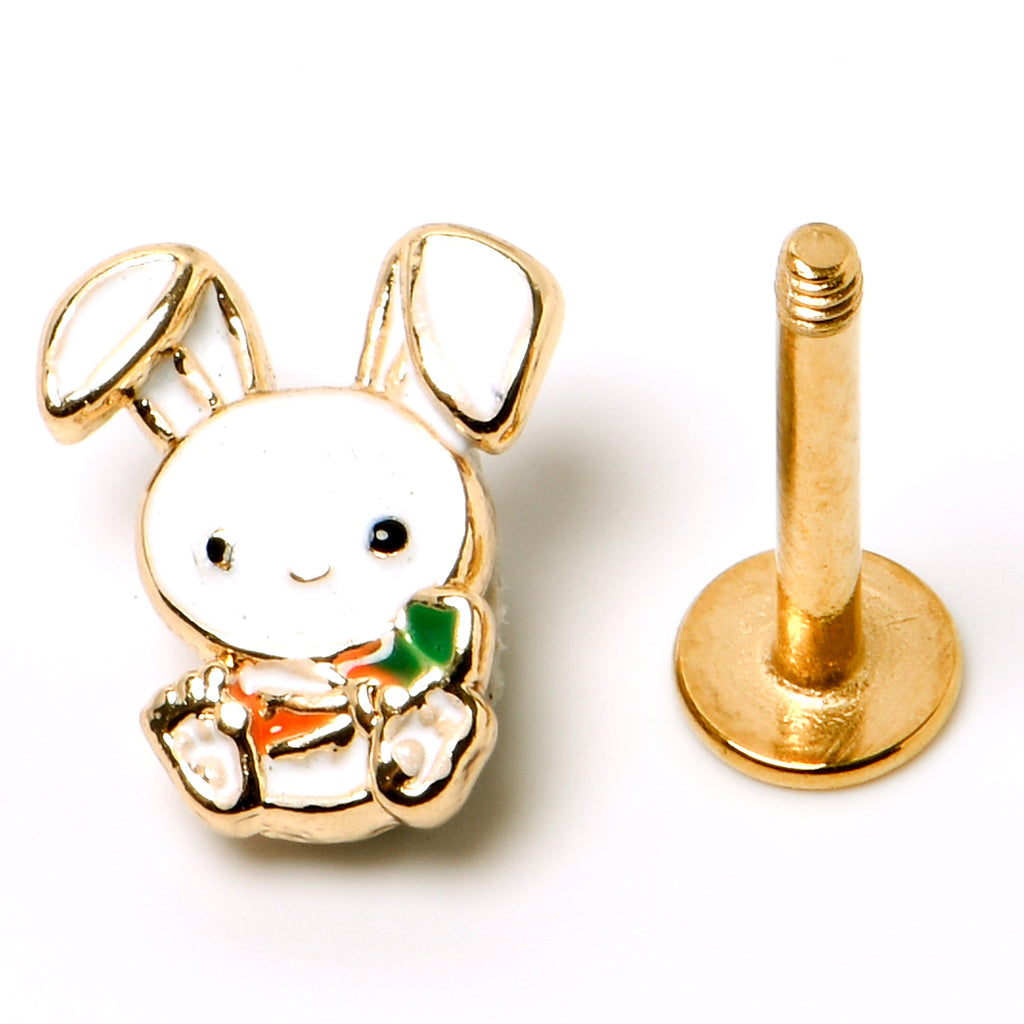 BodyCandy 16G 5/16 Gold Tone Cutie Easter Bunny Labret Monroe Tragus — side view