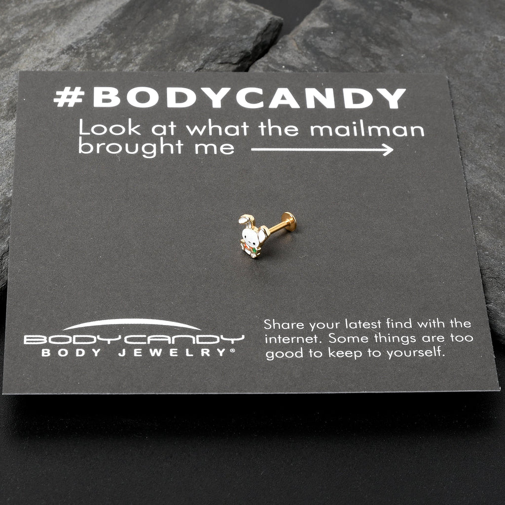 BodyCandy 16G 5/16 Gold Tone Cutie Easter Bunny Labret Monroe Tragus — back view